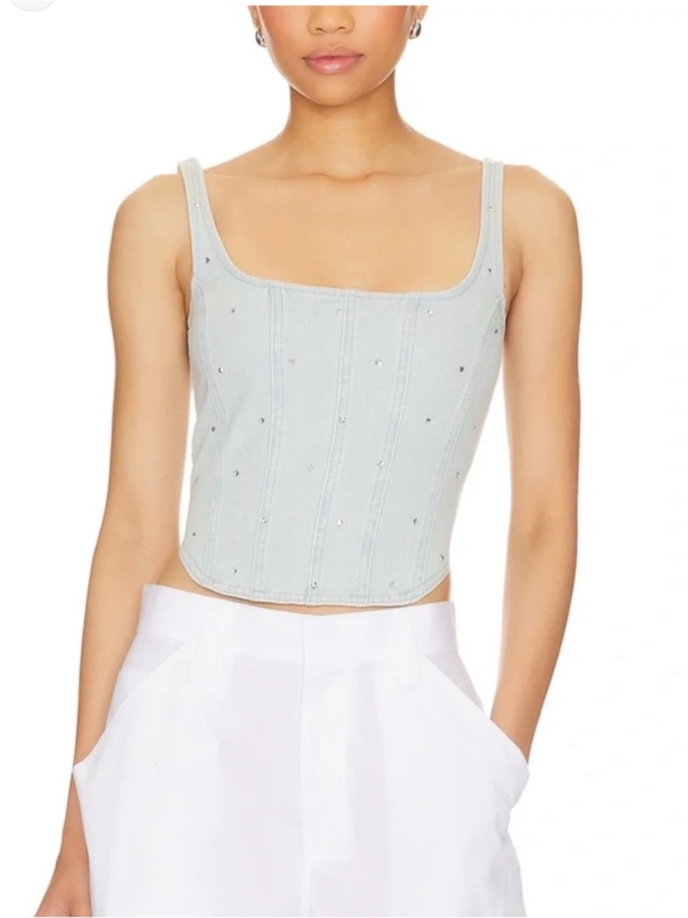 Revolve Superdown Denim Rhinestone Crystal Margo Corset Top